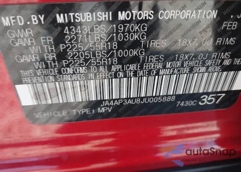 2018 Mitsubishi Outlander Sport 2.0 Es из США, поврежденный, VIN JA4AP3AU8JU005888